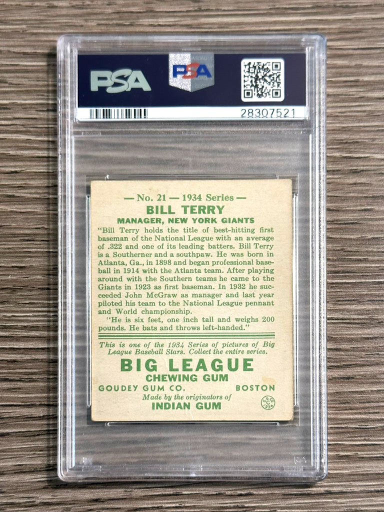 1934 Goudey #21 Bill Terry (Giants) - PSA 2