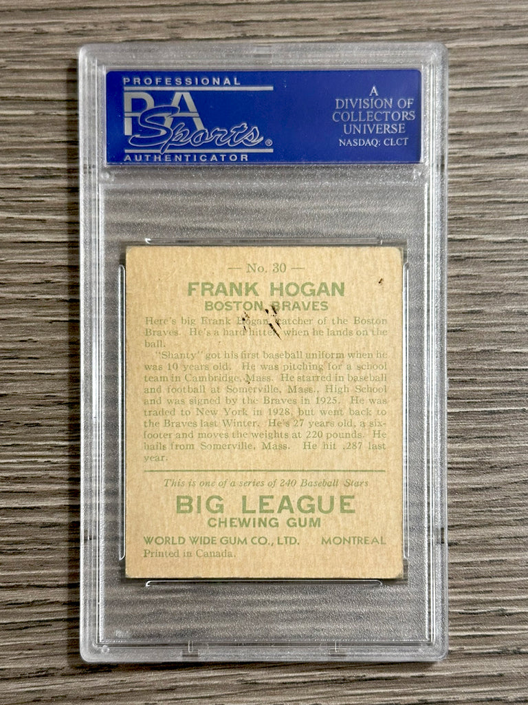 1933 World Wide Gum #30 Frank Hogan (Braves) - PSA 4