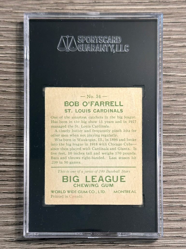 1933 World Wide Gum #34 Bob O'Farrell (Cardinals) - SGC 3