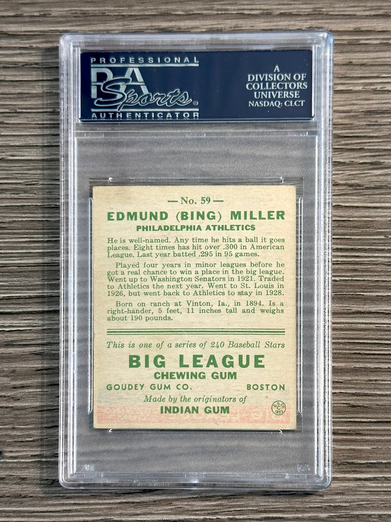 1933 Goudey #59 Bing Miller (Athletics) - PSA 5
