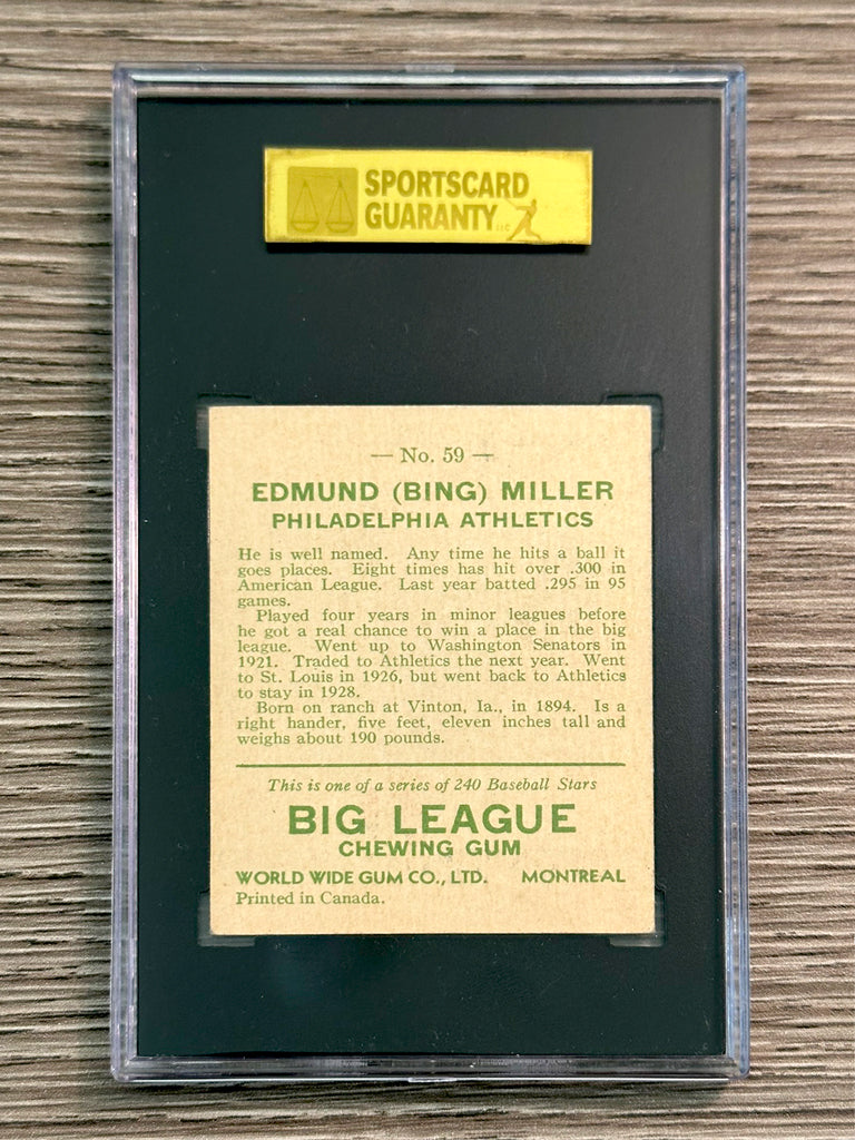 1933 World Wide Gum #59 Bing Miller (Athletics) - SGC 5.5