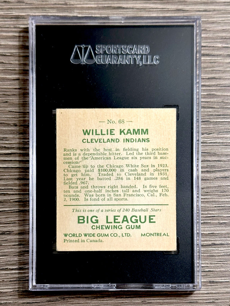 1933 World Wide Gum #68 Willie Kamm (Indians) - SGC 3