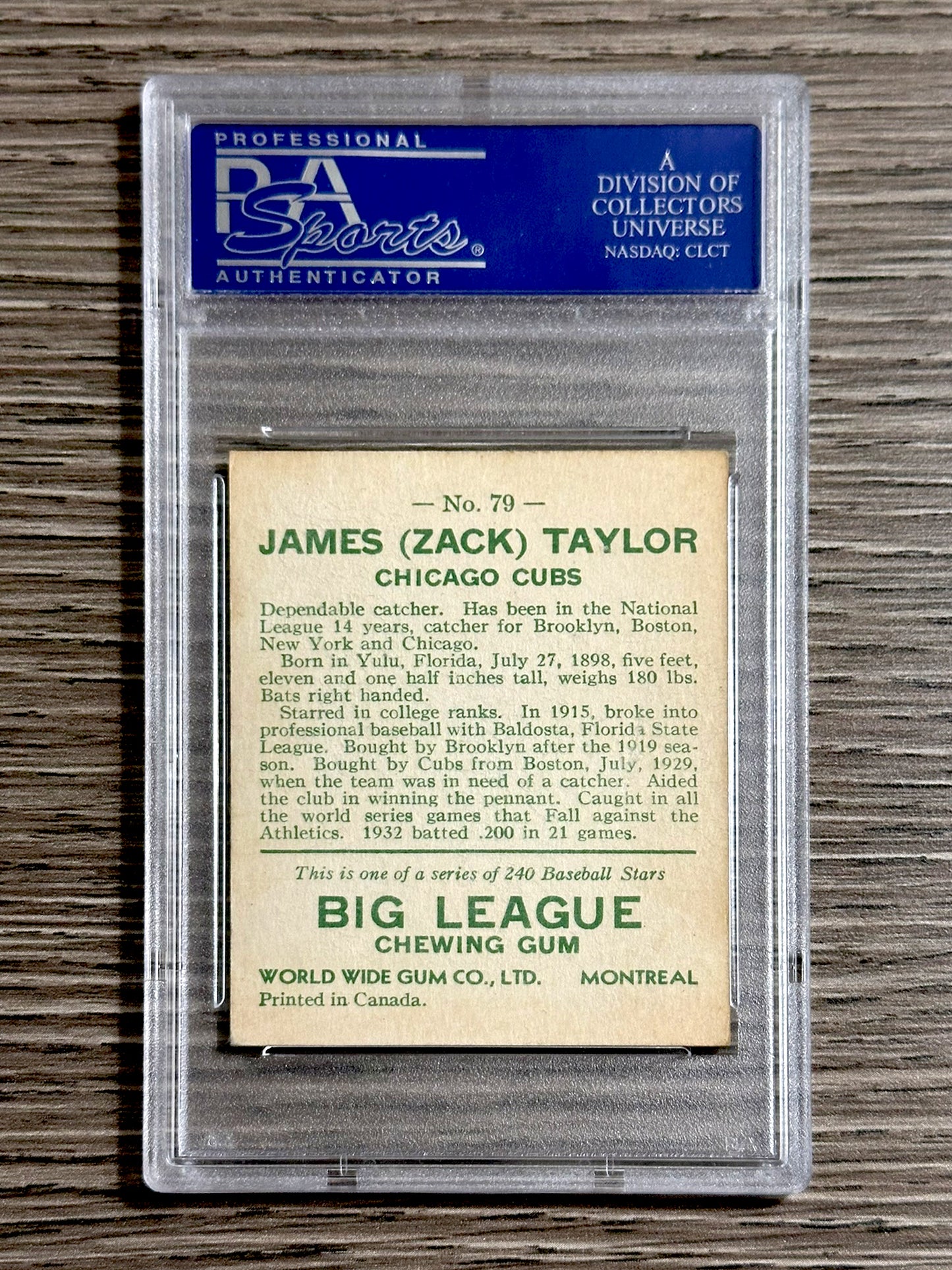 1933 World Wide Gum #79 Zack Taylor (Cubs) - PSA 3