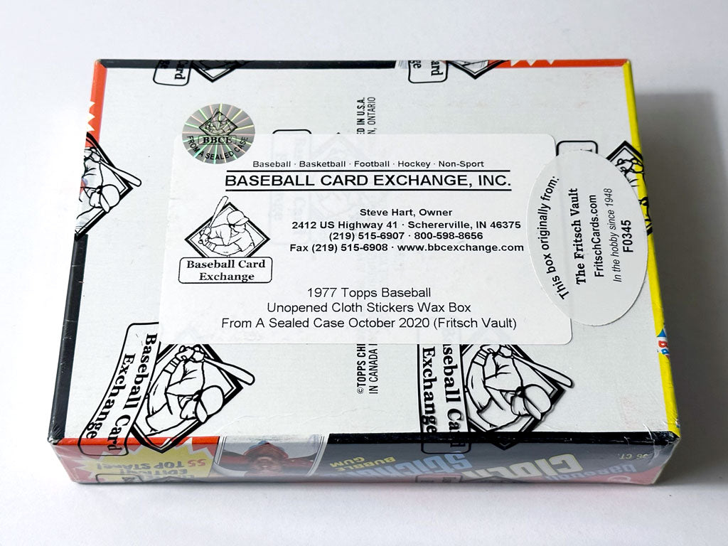 1977 Topps Baseball Cloth Stickers Wax Box - BBCE Authenticated (FASC Fritsch Vault)