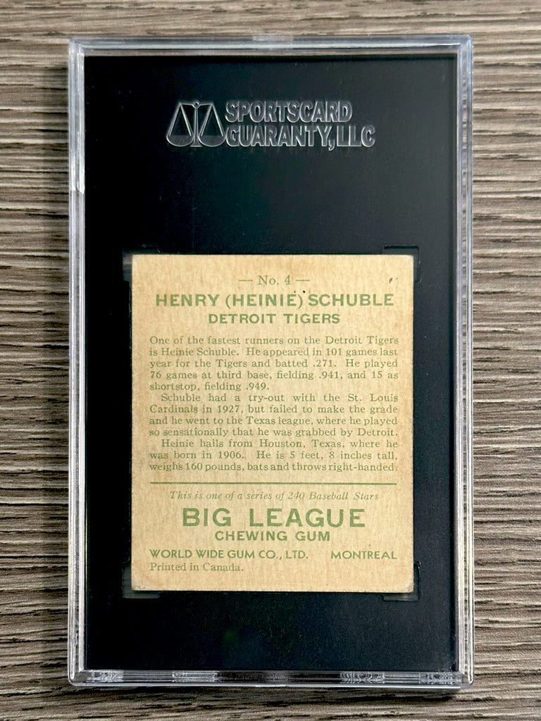 1933 World Wide Gum #4 Heinie Schuble (Tigers) - SGC 5