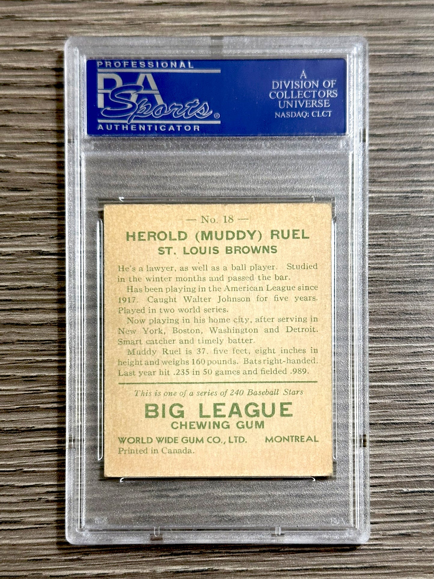 1933 World Wide Gum #18 Herold Ruel (Browns) - PSA 5