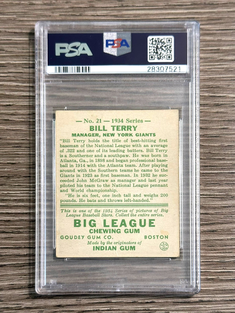 1934 Goudey #21 Bill Terry - PSA 2