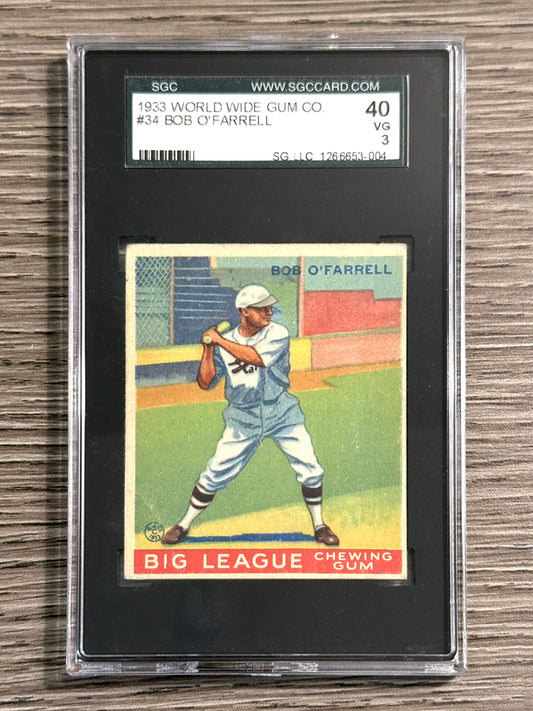 1933 World Wide Gum #34 Bob O'Farrell - SGC 3