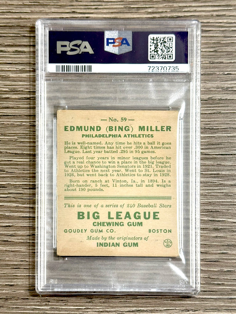 1933 Goudey #59 Bing Miller (Athletics) - PSA 3