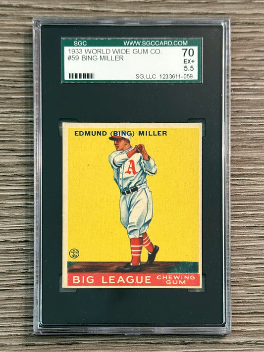 1933 World Wide Gum #59 Bing Miller (Athletics) - SGC 5.5