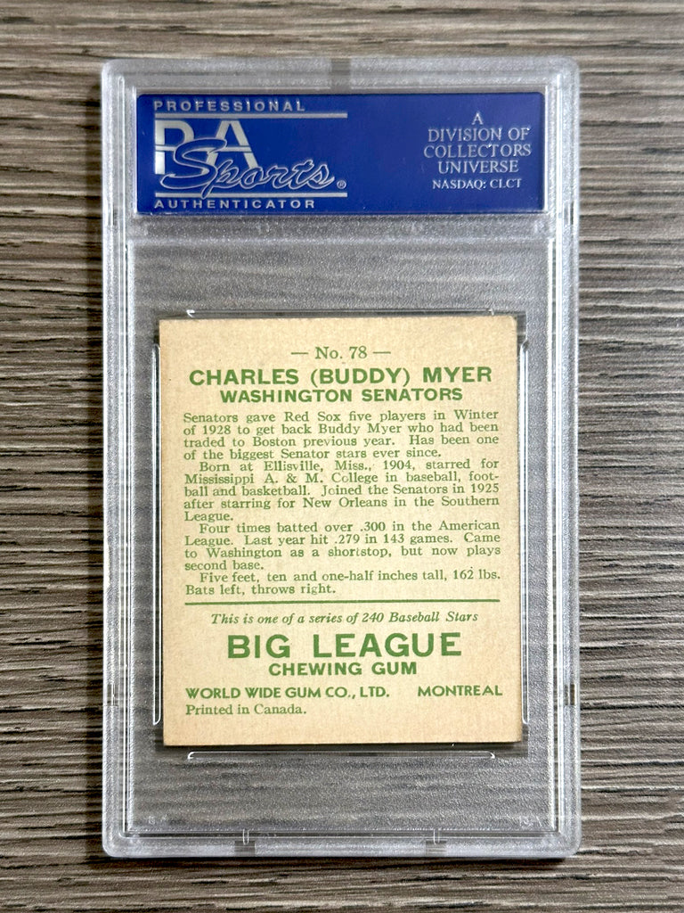 1933 World Wide Gum #78 Charles Myer (Senators) - PSA 5