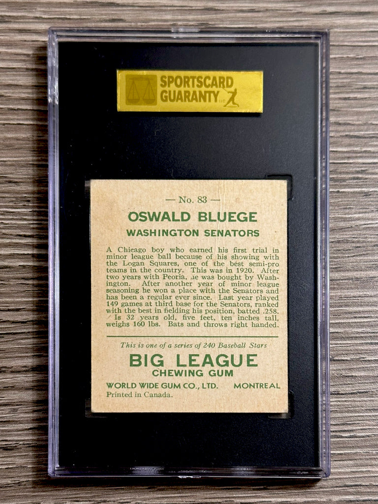 1933 World Wide Gum #83 Oswald Bluege - SGC 4