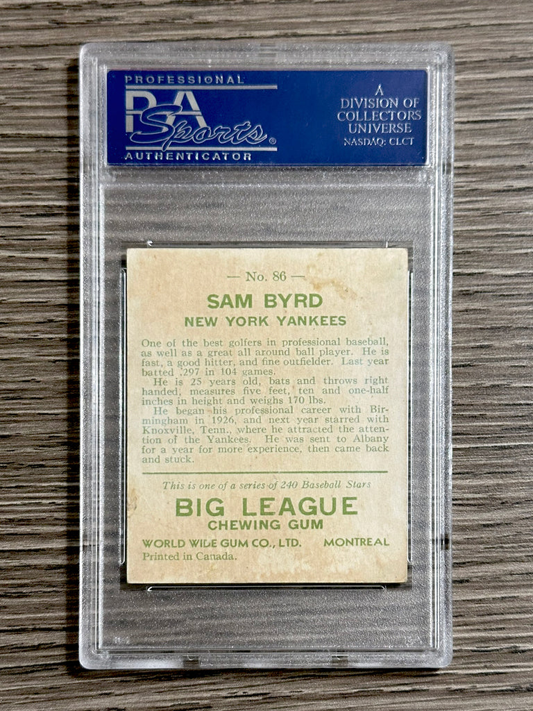 1933 World Wide Gum #86 Sam Byrd - PSA 2