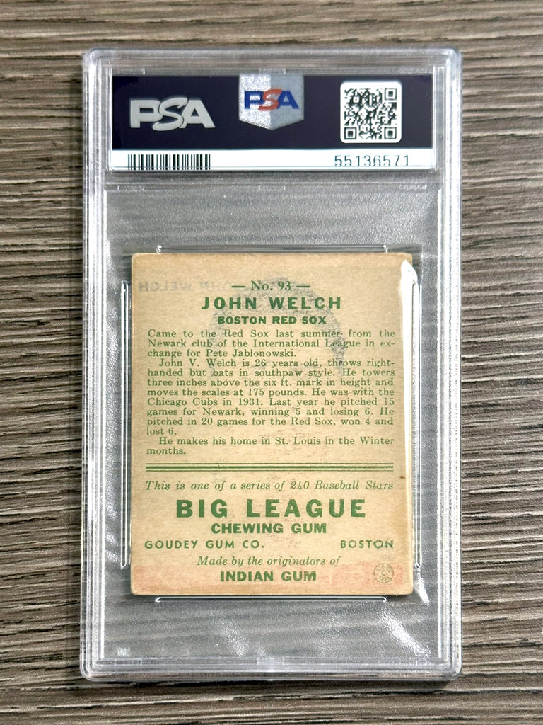 1933 Goudey #93 John Welch (Red Sox) - PSA 3