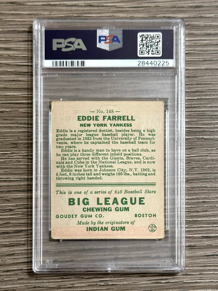 1933 Goudey #148 Eddie Farrell (Yankees) - PSA 3.5