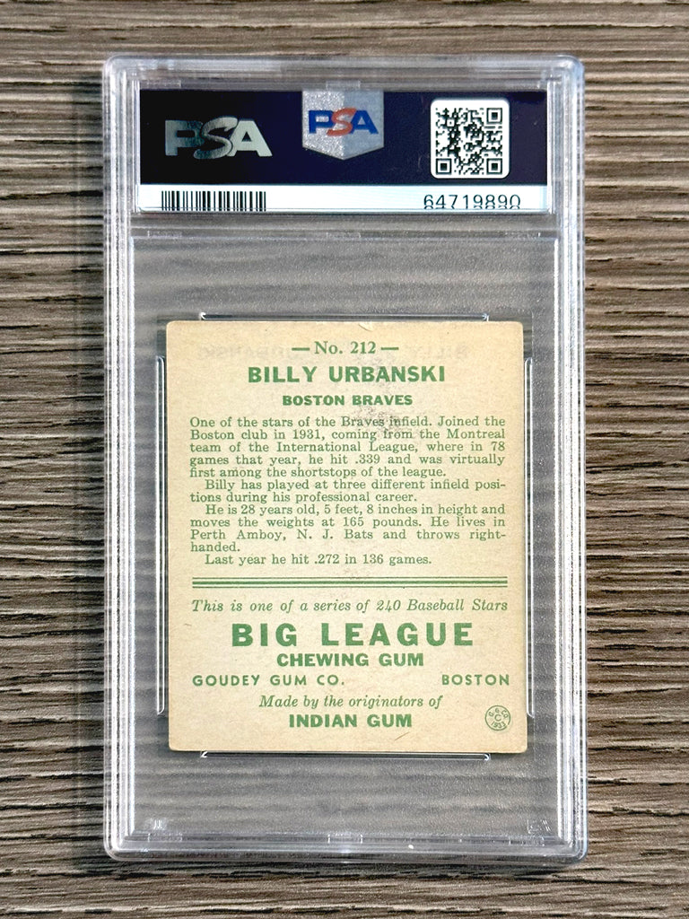 1933 Goudey #212 Billy Urbanksi (Braves) - PSA 4